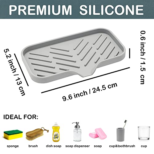 Silicone Kitchen Soap Tray, Lalastar Kitchen Sink Tray Sponge Tray Dish Sponge Holder, Sink Caddy Organizer For Dish Soap Bottle, Soap Dispenser, Scrubber Brushes, Bathroom Soap Holder (Grey) #TOP5