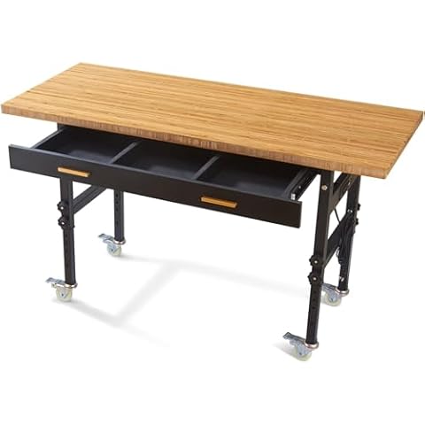 24 * 60" Work Bench with Drawers, Adjustable Height Mobile Tool Bench 2700 LBS Load Capacity Workbenches with Power Outlets and Wheels for Garage, Workshop, Office, Home Cover
