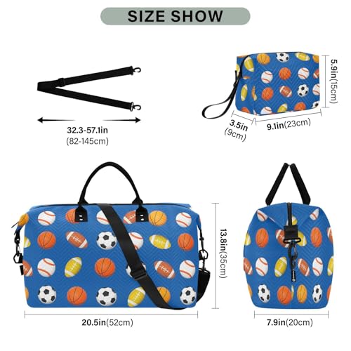 Travel Gym Bag, Deep Blue Balls Pattern Weekender Overnight Duffle for Women with Toiletry Bag Travel Swim3