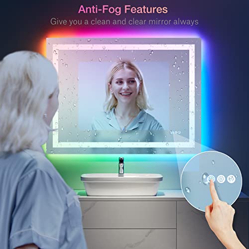 Loaao 48"X36" Led Bathroom Mirror With Lights, Anti-Fog, Dimmable, Rgb Backlit + Front Lighted, Bathroom Vanity Mirror For Wall, Memory Function #TOP2