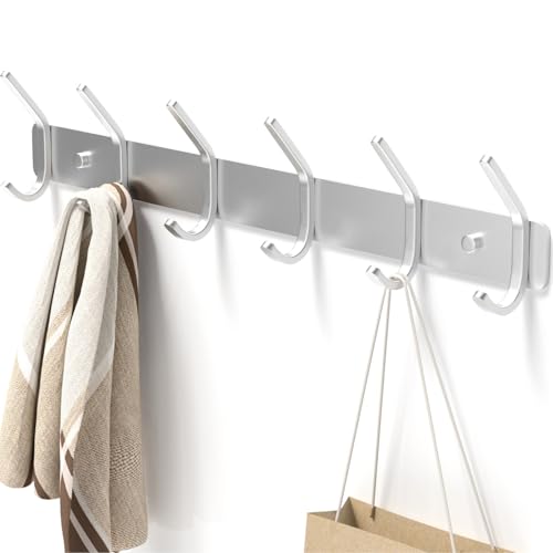 El Mejor Listado de Ganchos infantiles para toallas de baño los más recomendados. 42 Perchero de Pared con Ganchos de Montaje - Organizador de 6 Ganchos de 38 cm de Plata Metálica, Acabado Brillante con Grano, Montado en la Pared, Moderno para Habitación...