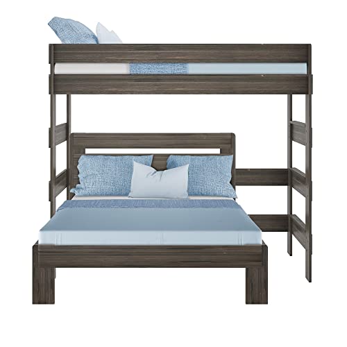 Max & Lily Modern Farmhouse Bunk Bed, L Shape Twin-Over-Queen Bed Frame For Kids, White Wash #TOP4