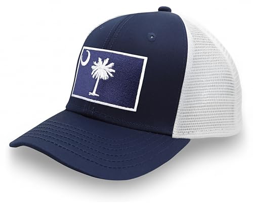 International Tie State Hat for Men and Women, Adjustable Snapback Trucker Baseball Cap with Embroidered Patch (South Carolina, Navy Blue)