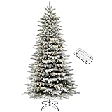 HOMCOM 7.5 ft Pre-Lit Mountain Pine Artificial Christmas Tree, Snow Flocked Christmas Tree, Realistic Hinged Xmas Tree with 500 Dual Multicolor & Warm White LED Lights, 1264 Branch Tips, Remote, Green