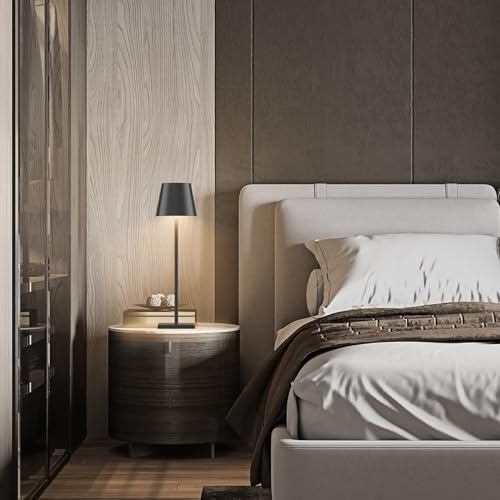 2-Pack LED Cordless Table Lamp, Rechargeable Battery Desk lamp 3W 5500mAh Battery Operated Stepless Dimming Modern Portable Table Light for Restaurant/Dinner/Bedroom/Outdoor IP54 Waterproof (Black)