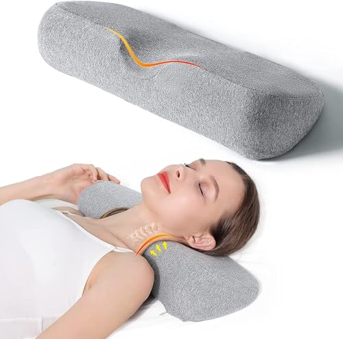 Image of Cervical Neck Pillow for Sleeping, Memory Foam Neck Roll Pillow for Stiff Neck Pain Relief, Neck Support Pillow Bolster Pillow for Bed Side Sleepers (18 x 7.5 x 5 INCH) (Neck Pillow Grey)