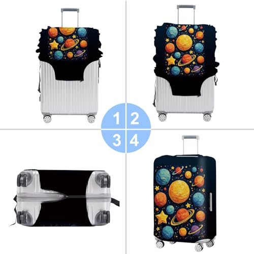 Image of Space-Themed Luggage Cover - Durable Elastic Anti-scratch Travel Suitcase Protector with Wheel Access, Fits Most Carry-On and Checked Bags,L