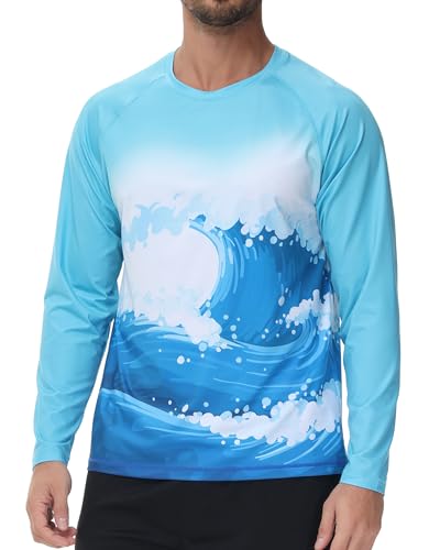 Satankud Men's UPF50+ Rash Guard Swim Shirts Short/Long Sleeve Sun Protection Hawaiian Shirt Beach Water Swimwear Loose Fit3