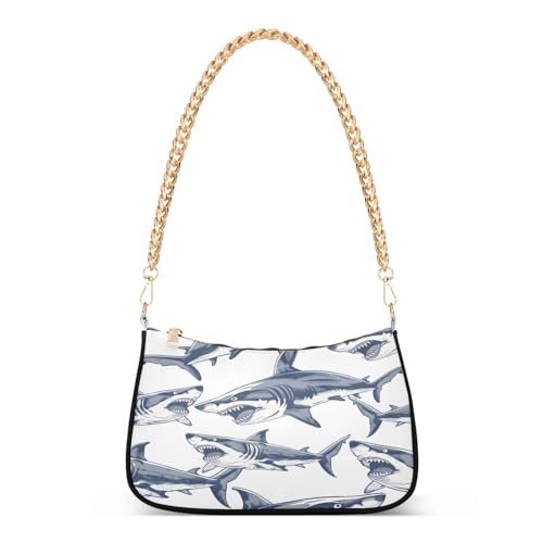 Shoulder Bags for Women Angry Shark Hobo Tote Handbag Small Clutch Purse with Zipper Closure