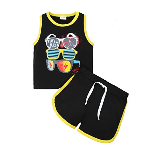 SOLOYEE Toddler Baby Boy Clothes (1-4 Years) Cute Letters Print Sleeveless Tank Top Casual Shorts Set 2PCS Summer Outfits Black
