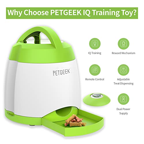 Petgeek Treat Dispensing Dog Toys, Dog Food Dispenser With Dog Button Remote Control, Automatic Cat Dog Feeder, Dual Power Supply Dog Puzzle Toys Safe Abs Material, Green Color #TOP1