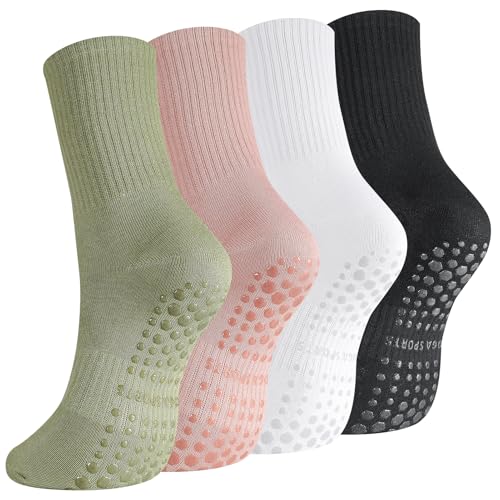 Image of Zuimei Yoga Grip Socks Women, Non Slip Pilates Socks Grippy Socks Ladies Mid-Calf Grip Socks for Ballet Dance Workout Fitness Running (UK, Numeric, 36, 40, Regular, Regular, black,green,pink,white)