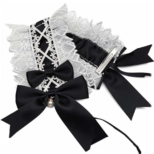 TECHPLUS Lolita Headband with Lace and Ribbon Bow - Hair Accessory for Cosplay, Party, and Daily Wear (Black)