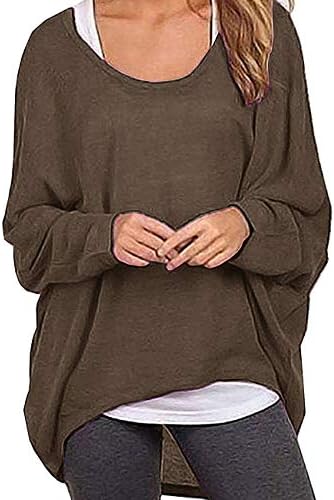 Dutebare Women Long Batwing Sleeve Loose Oversize Baggy Pullover Sweater Top Blouse Brown 2XL