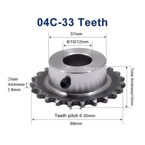 Pignon 25H 33 dents : résolvez les glissements avec cet alésage 12mm vis M5