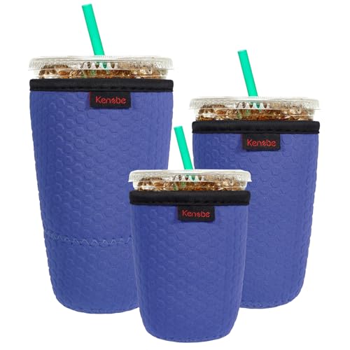 KENOBE Neoprene Insulator Sleeve for Iced Coffee Cups, 3 Pack, Purple