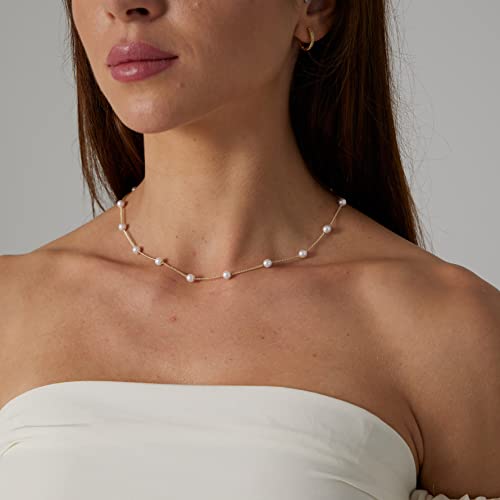 Sewyer Dainty Gold Pearl Necklace For Women 14K Gold Plated Minimalist Pearl Chain Necklace Classic Tiny Pearl Beaded Necklace Delicate Everyday Jewelry Gift #TOP3