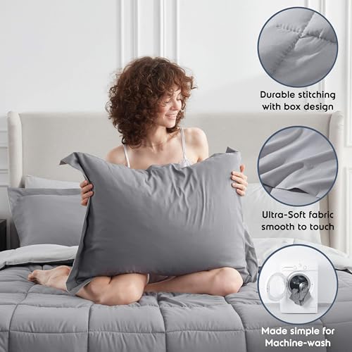 Nestl 7 Piece King Comforter Set – Grey Reversible Bed in a Bag – Complete King Size Bedding Set with Sheets, Pillowcases and Shams by Nestl - Image 7