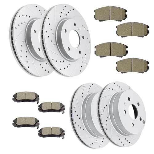 Front (12.64”, 321mm) and Rear Drilled and Slotted Rotors Ceramic Brake Pads Replacement for 2010-2017 GMC Terrain 2010-2017 CHEVY Equinox