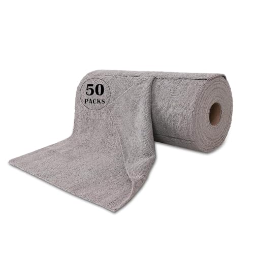 Image of Microfiber Cleaning Cloth Roll 50 Pack - Reusable Paper Towels Washable Roll Tear Away for Kitchen Car 12x12 (Grey)