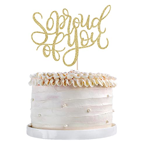 Qertesl So Proud Of You Cake Topper ,2023 Graduation Cake Topper,Congrats Grad Party Decorations ,2023 High School/College/University Graduation Party Decoration Supplies. (Gold) #TOP17