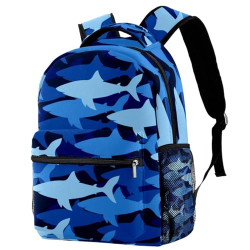 Sac à dos d'école ergonomique motif requin bleu pour soulager le dos des ados