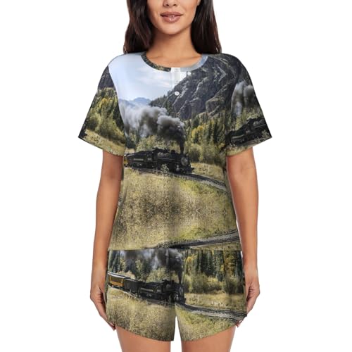 Pyjama locomotive femme : ensemble short et haut manches courtes col rond