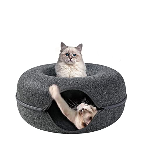 HUTVD Cuevas y Casas para Gatos, Cama para Gatos, 60 cm Juguete de Túnel Redondo Extraíble Camas de Gatos Nido de Fieltro para Gatos Juguetes Divertidos Interactivos para Interiores (L)