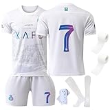 sinirttou Conjunto de Fútbol de Jersey para Niños Blanco con Camiseta y Pantalones Cortos, Vendaje de Retención, Nro. 7 Camiseta de Fútbol para Niño y Niña(Talla 22)