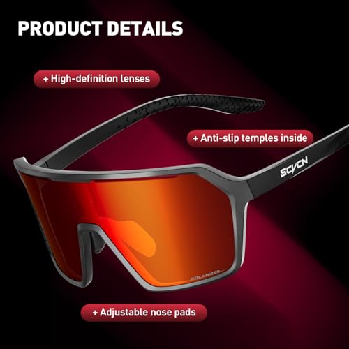 SCVCN Polarized Cycling Glasses Sports Sunglasses Men Women Bicycle MTB UV400 Protection Running Mountain Bike Baseball Biking Goggles Riding BMX Fishing Riding Golf Driving Softball 01 — view 4