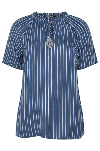 Yours Curve Blue Stripe Notch Neck Embroidered Blouse - Women's - Plus Size Curve