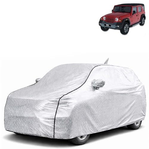 Image of KINGSWAY SilverTech 100% Waterproof Car Cover Only with Mahindra Thar Roxx (Year 2024 Onwards - All Model) | Mirror and Antenna Pockets | Scratchproof | All Weather Car Body Cover
