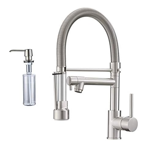 Fapully Kitchen Faucet with Sprayer,Single Handle Kitchen Faucet with Soap Dispenser Brushed Nickel Cover