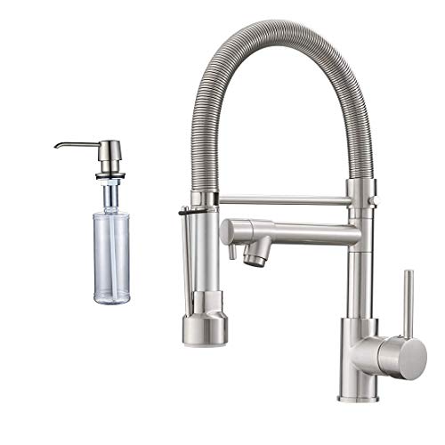 Fapully Kitchen Faucet With Sprayer,Single Handle Kitchen Faucet With Soap Dispenser Brushed Nickel #TOP16