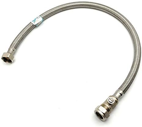 1 x WRAS Approved 600mm 15mm Compression with Isolation Valve x 1/2" Flexible Pipe Connector | Kitchen Sink / Bathroom Basin Stainless Steel Braided Flexi Connectors | Xcel Home