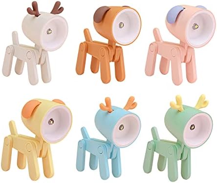 Starnearby 6Pcs Mini Night Light Dog Deer Dinosaur, Cartoon DIY Cute Night Lamp, Portable LED Desk Lamp with Adjustable Phone Holder for Kids Students Bedroom Nursery (Dog)