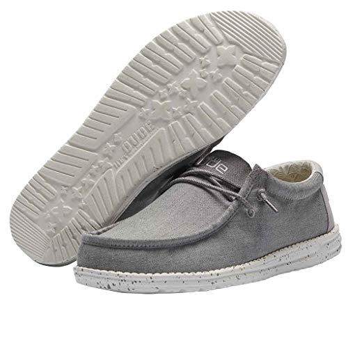 Hey Dude Men's Wally Chambray Frost Grey Size 13 | Men’s Shoes | Men's Lace Up Loafers | Comfortable & Light-Weight