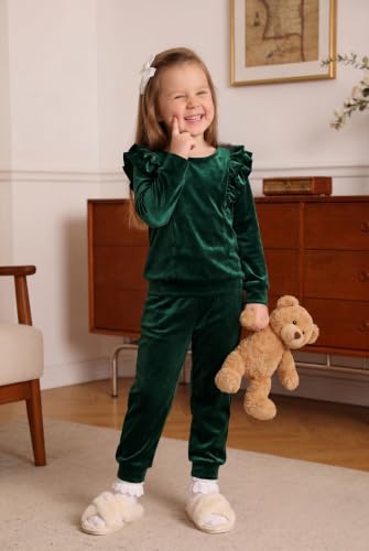 Image of Arshiner Girls 2 Piece Outfits Velour Tracksuit Ruffle Sweatshirt Sweatpant | Cute Clothes, Sweatsuit, Long Sleeve Pullover, Fall Winter Clothing Sets, for 3-10 Years