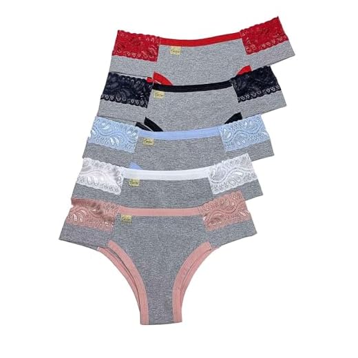 KIT 5 Calcinhas Conforto Feminina Adulto cotton macio detalhe em renda não marca na roupa (BR, Alfa, GG, Regular, Sortidas)