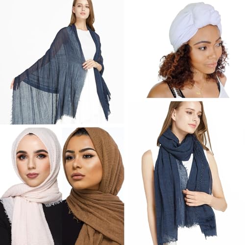 PASKMLNA Women's Crinkle Vintage Soft Plain Scarf Shawl With Fringed Edges Travel Scarf3