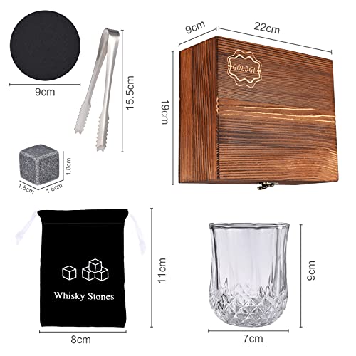 GOLDGE Ensemble Cadeau Pierres à Whisky, Verres à Whisky & Rhum avec 2 Verres à Whisky et 8 Pierres à Whisky en Granit, Coffret Cadeau Homme, Cadeau Saint-Valentin Homme, Cadeau pour Papa et Mari – Image 4