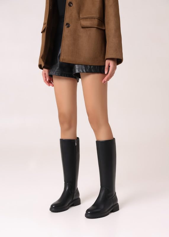 Image of ZJA Knee High Boots Women Platform Round Toe Low Flat Heel Fall Riding Fashion Tall Boots Long Clearance Boots