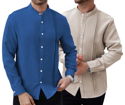 Image of TAGDO Men's Mandarin Collar with Button-Down Shirts | Full Sleeve Linen Casual Shirt for Man | Stylish Summer - Regular Fit Office, Party (2047)