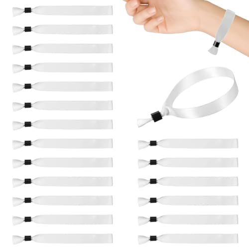 VAEIORP 20 bracelets en tissu pour festival, bracelet événementiel avec fermeture noire pour concerts, événements, fêtes, école (175 x 15mm) (Blanc)
