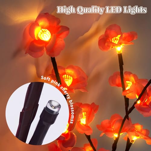 BomKra 2Pcs Cherry Blossom Branches Lights,30in Cherry Blossom Fairy Lights Decor Gift with 40 LED, Battery Powered, Valentine's Day Decorations Indoor for Vases Wedding Party Home Indoor Decor - image 3