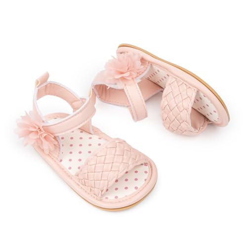Image of Meckior Baby Toddler Infant Girls PU Leather Soft Open Toe Summer Sandals Flower Princess Flat Shoes