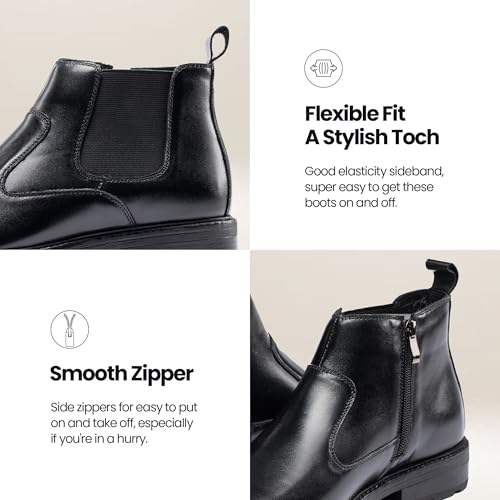 OKKO Mens Chelsea Dress Boots Genuine Leather Classic Stylish Casual Slip On Ankle Boot for Men Black, Size 114