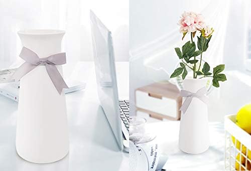 PUDDING CABIN 9" H Elegant White Vase Bowknot Design Decorative Flower Vase for Housewarming Wedding Gift Elegant Home Decor