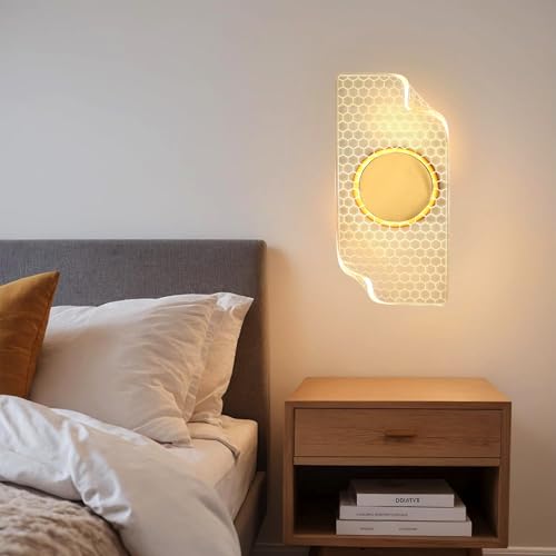 Image of Groeien 15watt LED Sconce Honeycomb Pattern Modern Transparent Indoor Home Acrylic Wall Lamp for Bedroom, Livingroom, Indoor- Warm White (Honeycomb-wall, 1)