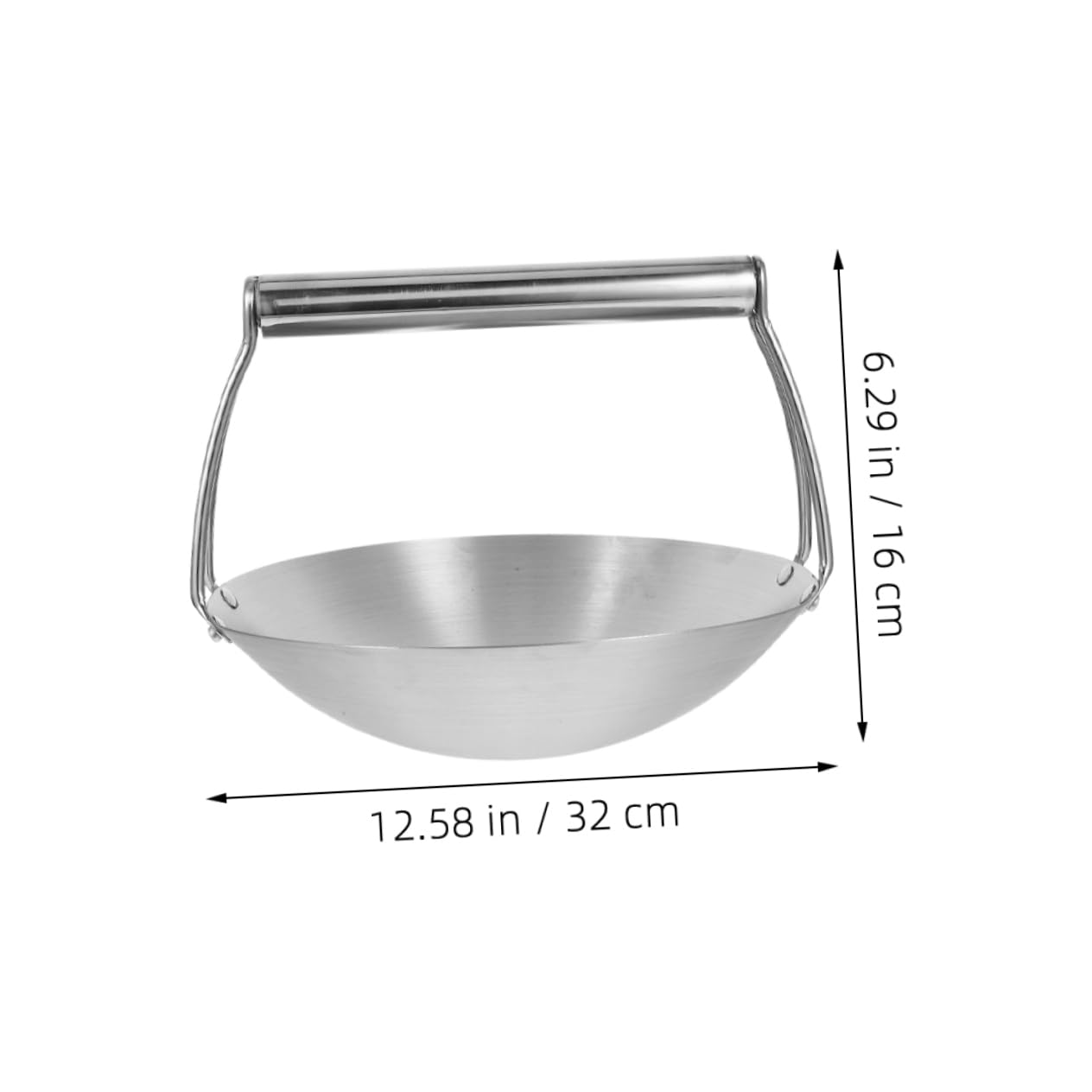 Ciieeo Wok aus Edelstahl mit Rundem Boden, 31, 75cm, Silber | Aufhängestange, zum Servieren, Braten und Kochen, für Küche, Restaurant und Zuhause